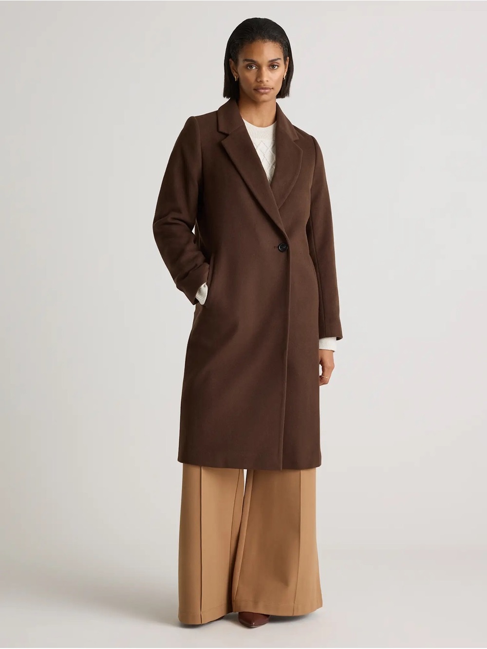 NWT Quince Italian Classic Single Breasted Wool Coat Size M Medium Chocolate